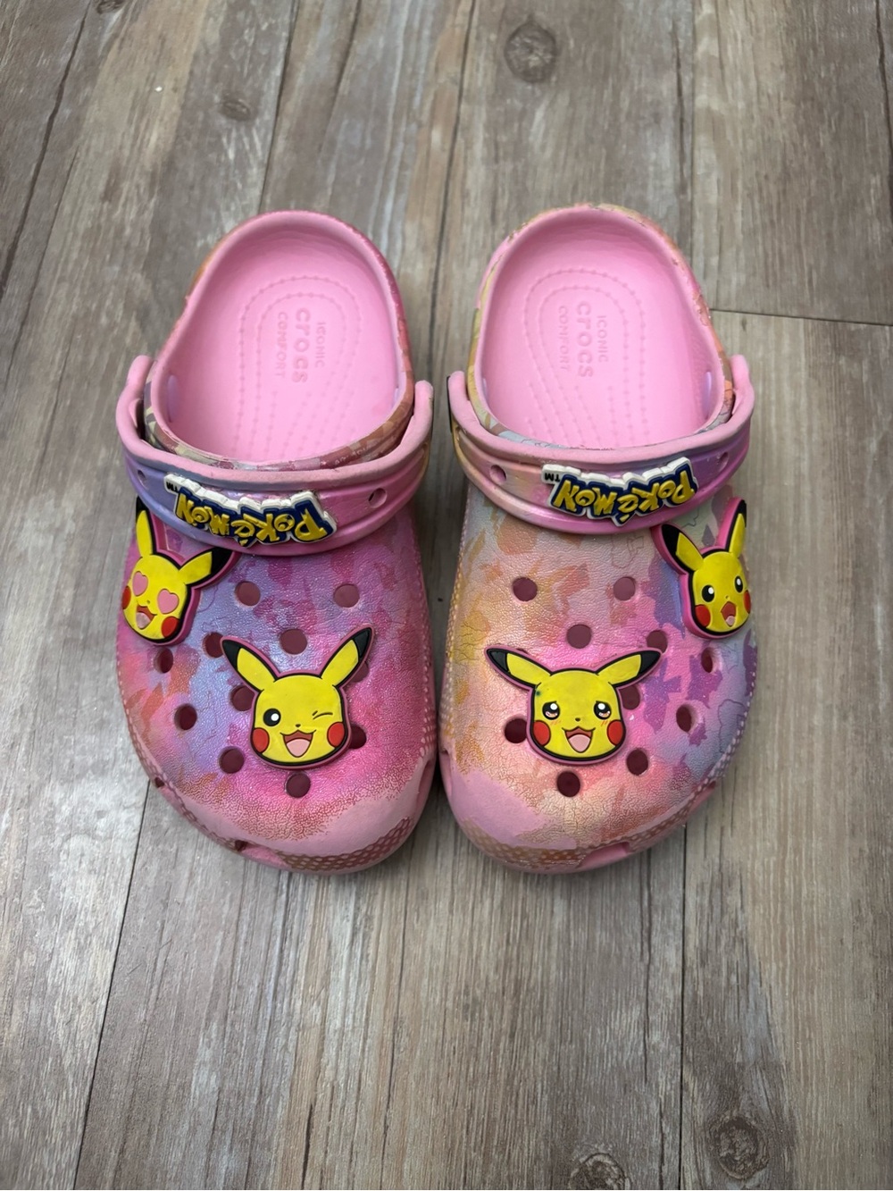 CROCS Kids Pink Pikachu Tie-Dye Clog Slippers